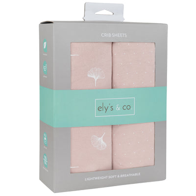 Ely's & Co. Two Pack Crib Sheets - Gingko Collection Pink