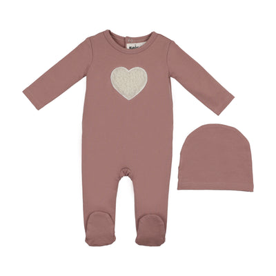 Maniere Sherpa Heart Cotton Berry Footie with Beanie