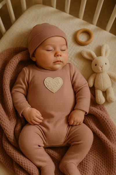 Maniere Sherpa Heart Cotton Berry Footie with Beanie
