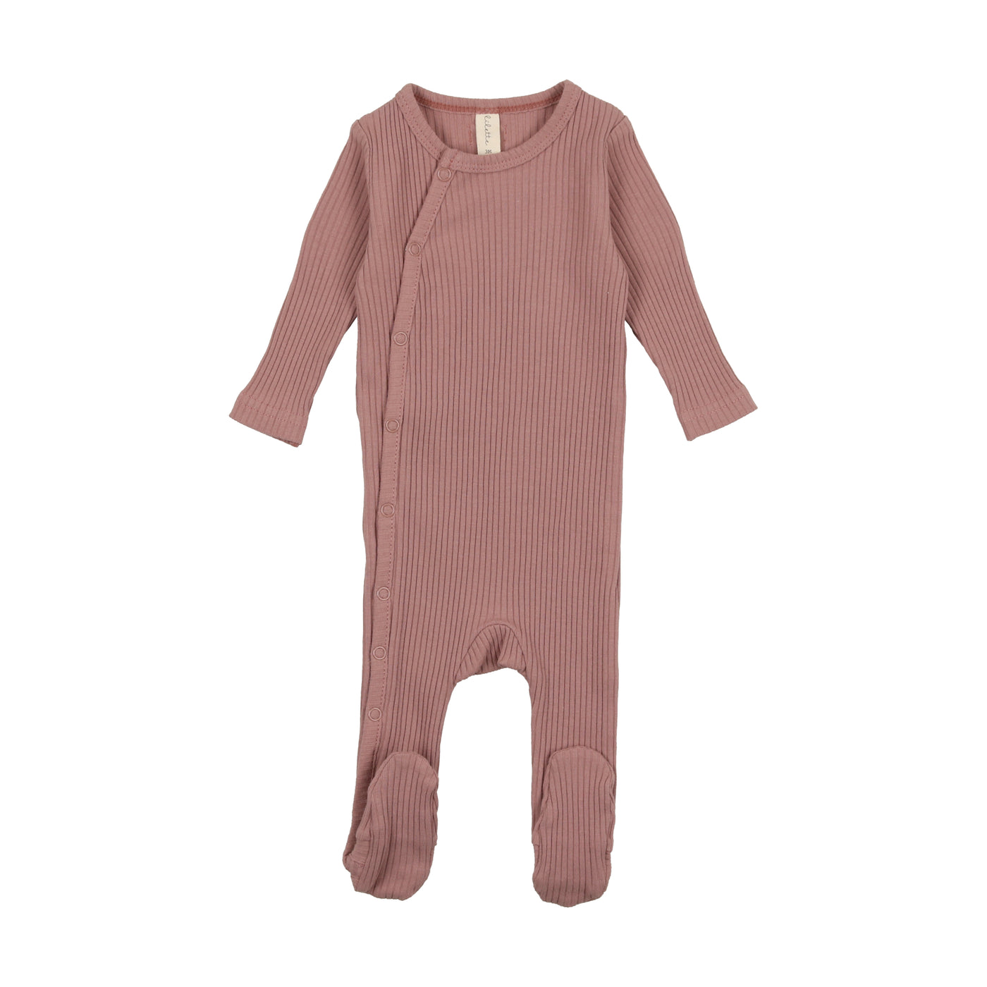 Lilette Slide Snap Ribbed Mauve Footie with Beanie