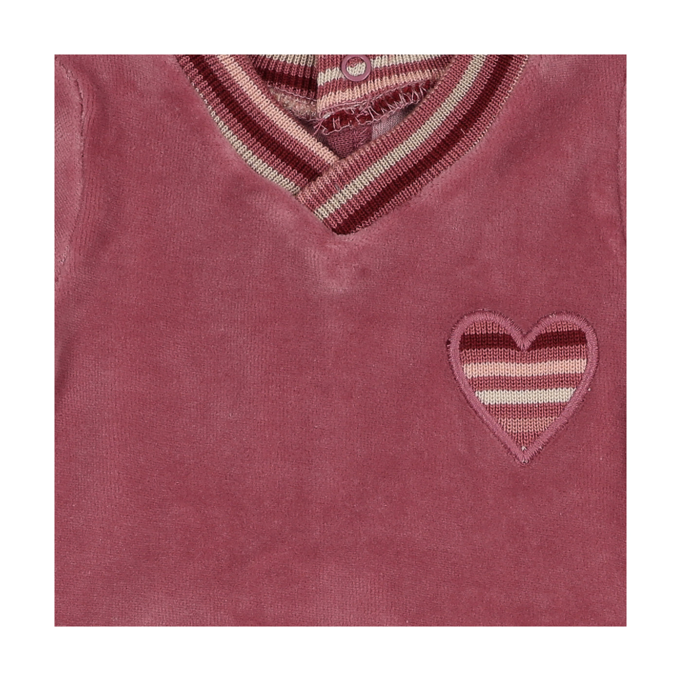Mon Trresor Striped Heart Dark Rose Velour Footie
