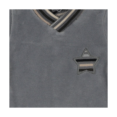 Mon Trresor Striped Heart Ocean Blue Velour Three Piece Set