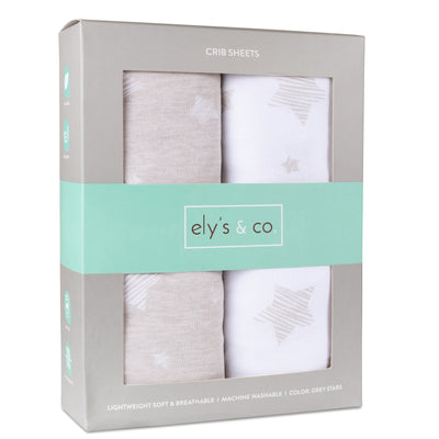 Ely's & Co. Two Pack Crib Sheets - Stars Collection Taupe