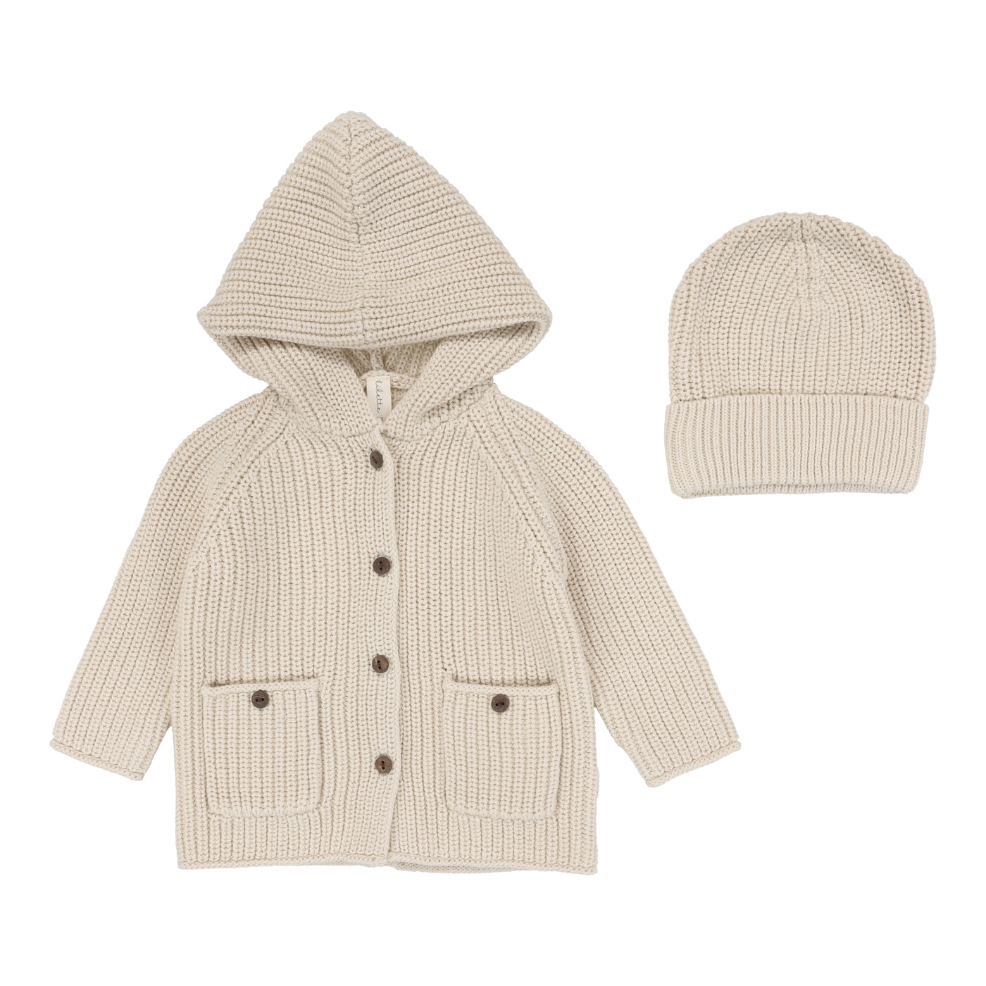 Lilette Chunky Knit Ecru Jacket with Beanie