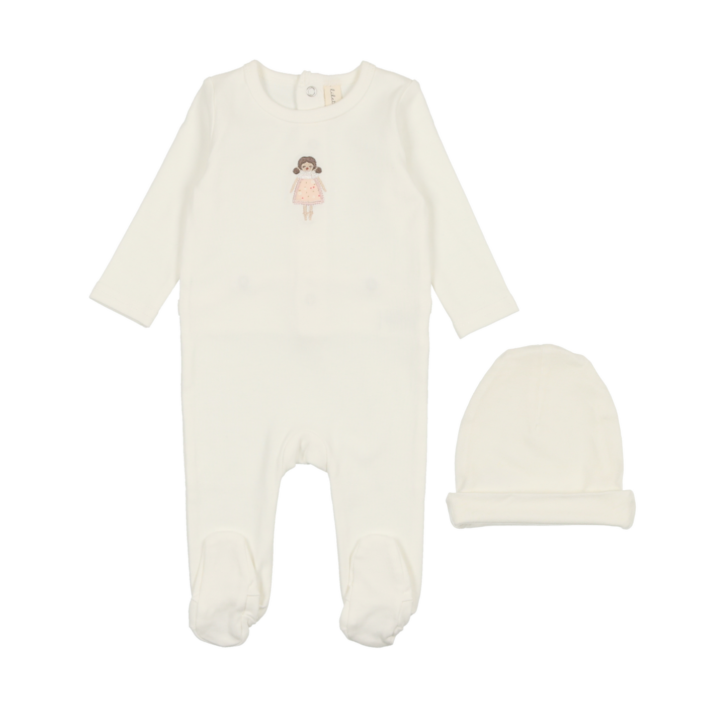 Lilette Embroidered Doll White Footie with Beanie