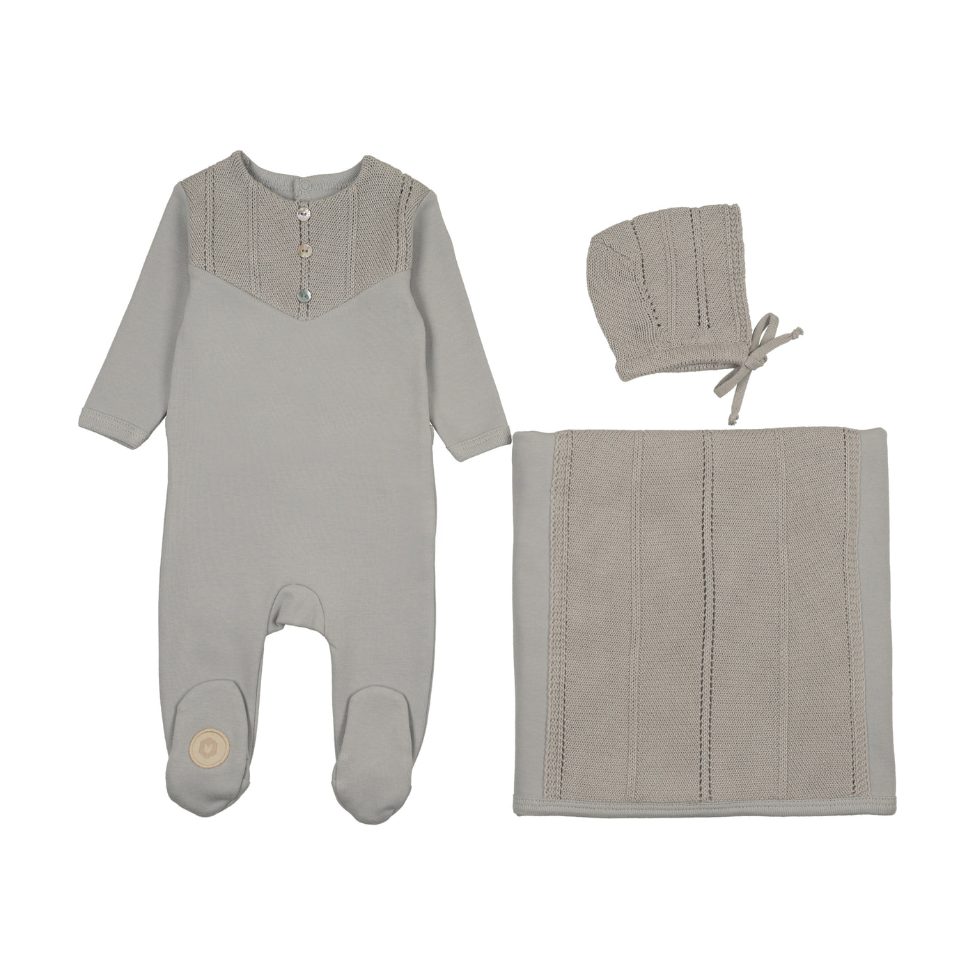 Mon Tresor V-Knit Henley Blue Haze Cotton Three Piece Set
