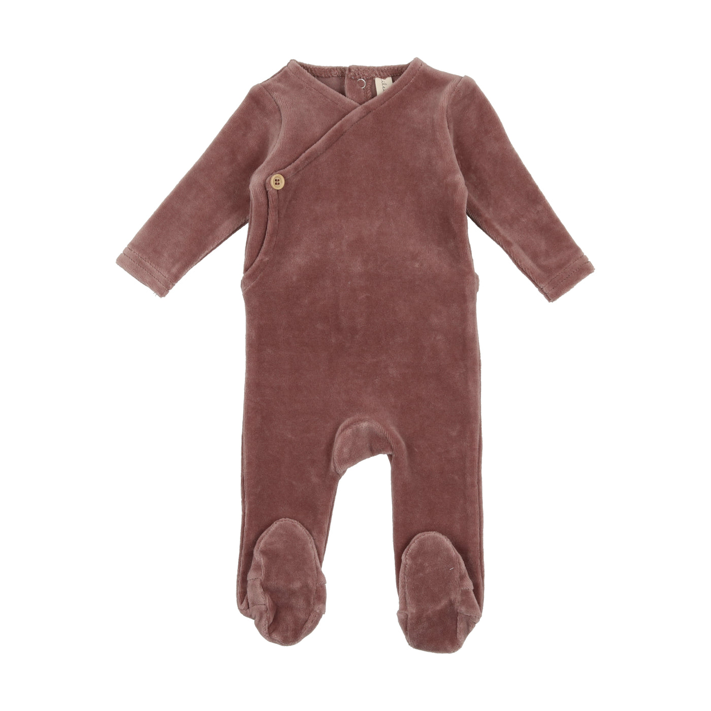 Lilette Wood Button Wrap Berry Velour Footie