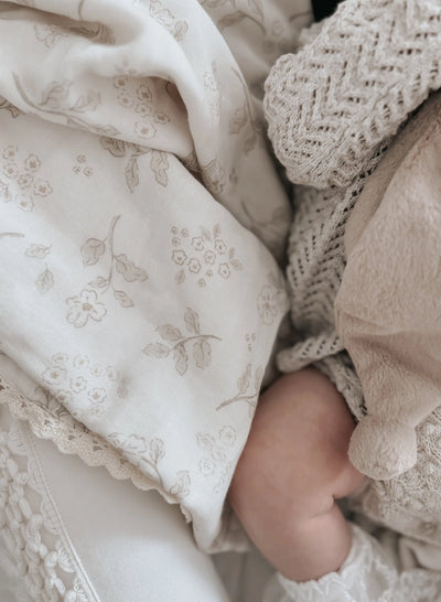Ellie and Layne Serenity Floral 6 Layer Gauze Lace Edged Blanket