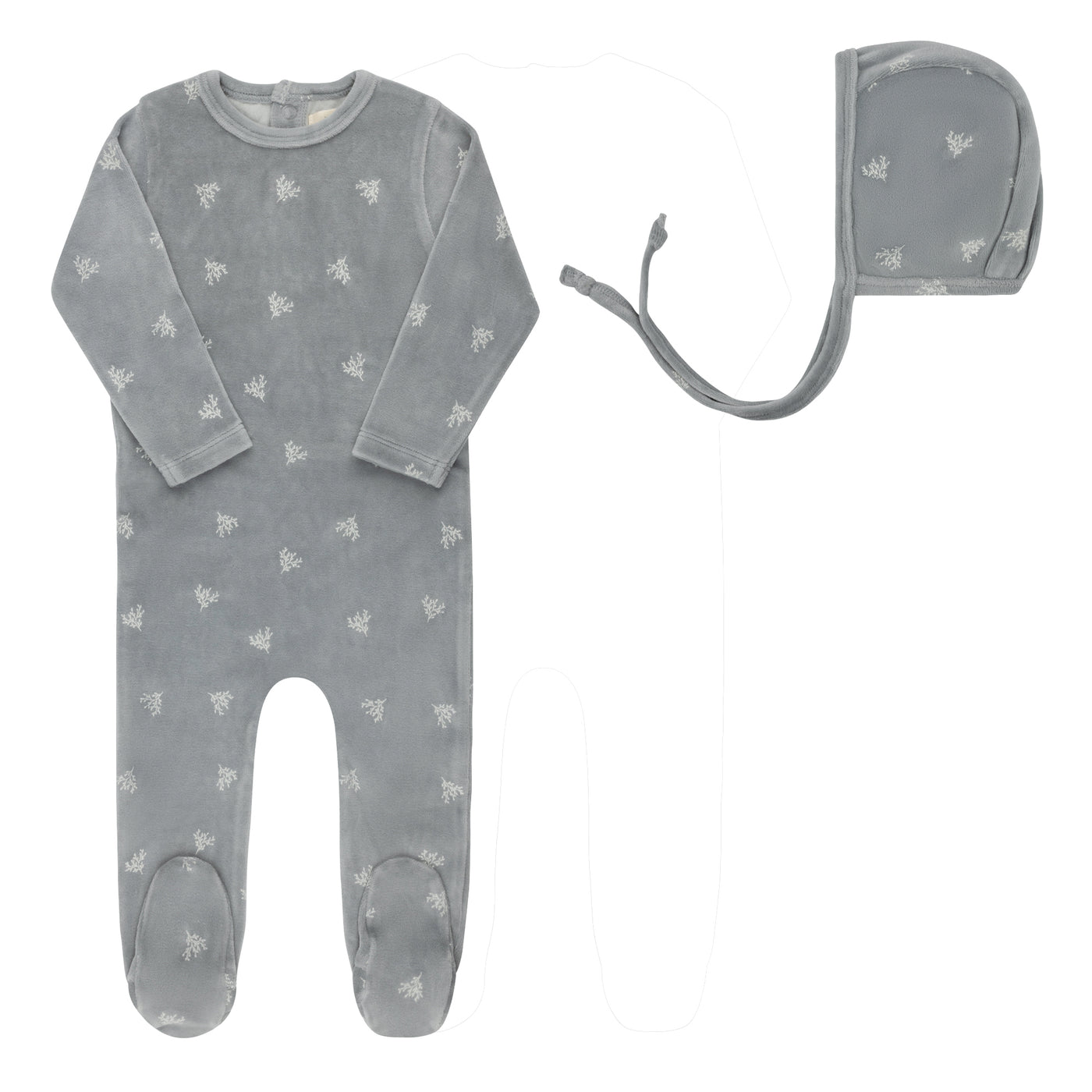 Ely's & Co. Velour Leaf Pattern Collection Blue Footie with Bonnet