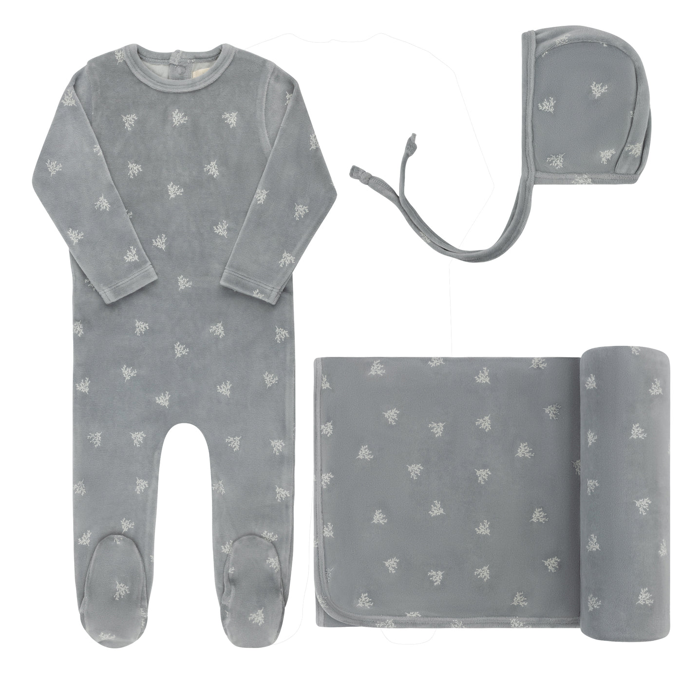 Ely's & Co. Velour Leaf Pattern Collection Blue Three Piece Set