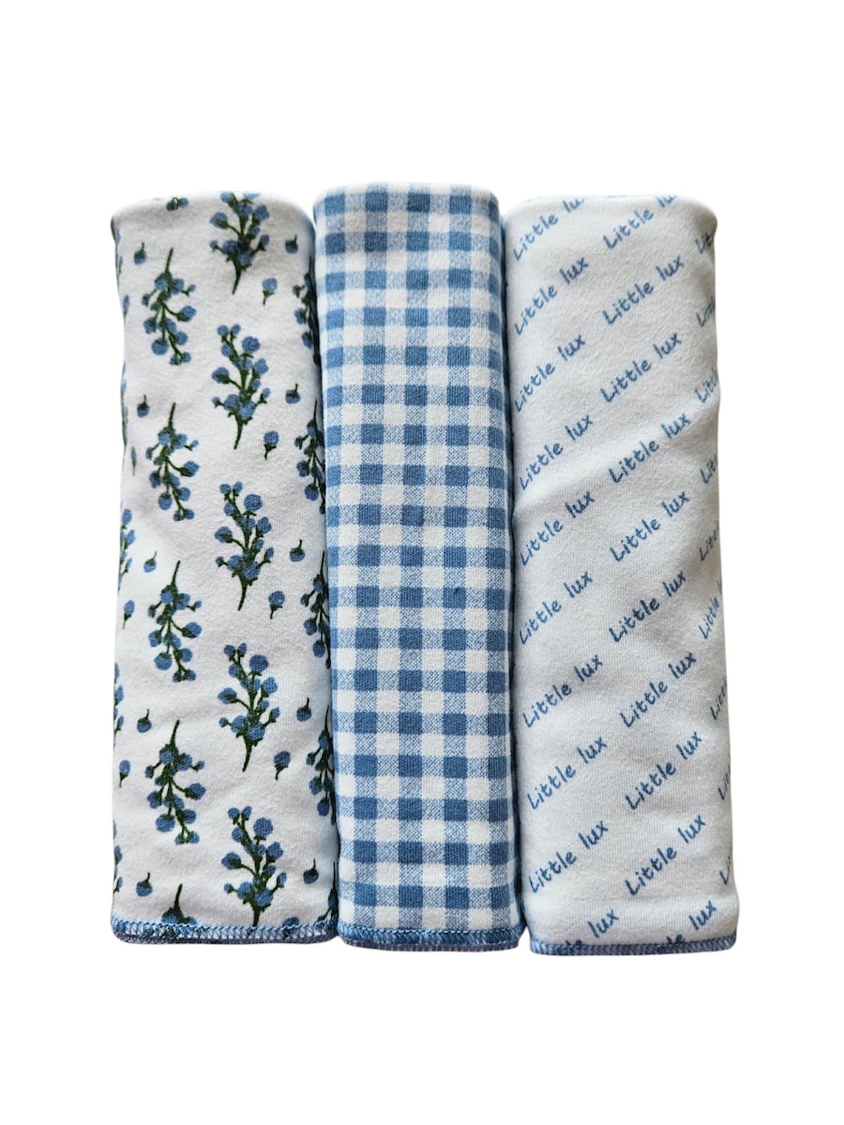 My Little Lux Three Pack Branch Collection Blue/White Cotton Burp Cloths
