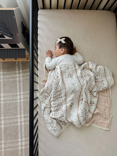 Ellie and Layne Lettie Floral 6 Layer Gauze Lace Edged Blanket