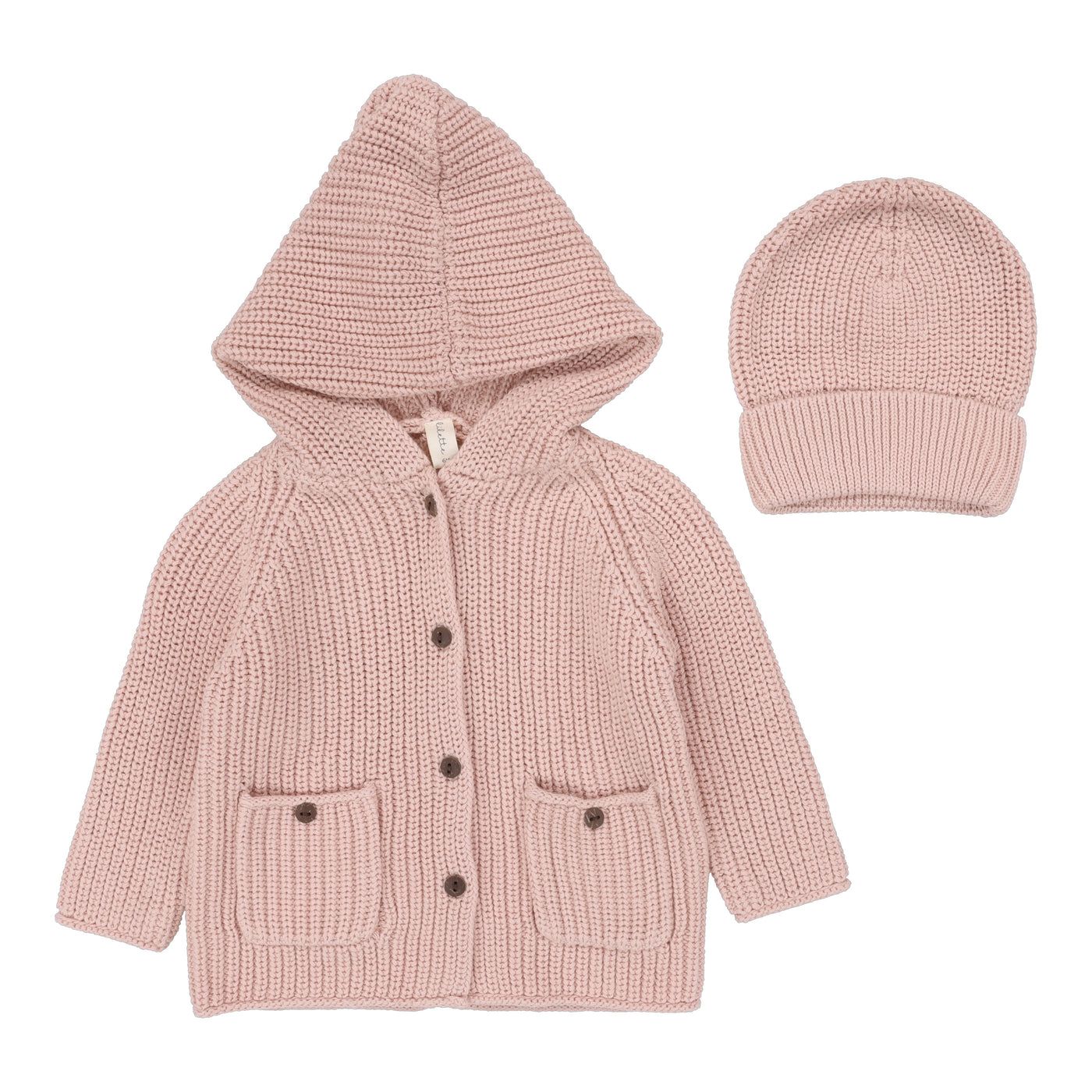 Lilette Chunky Knit Powder Pink Jacket with Beanie