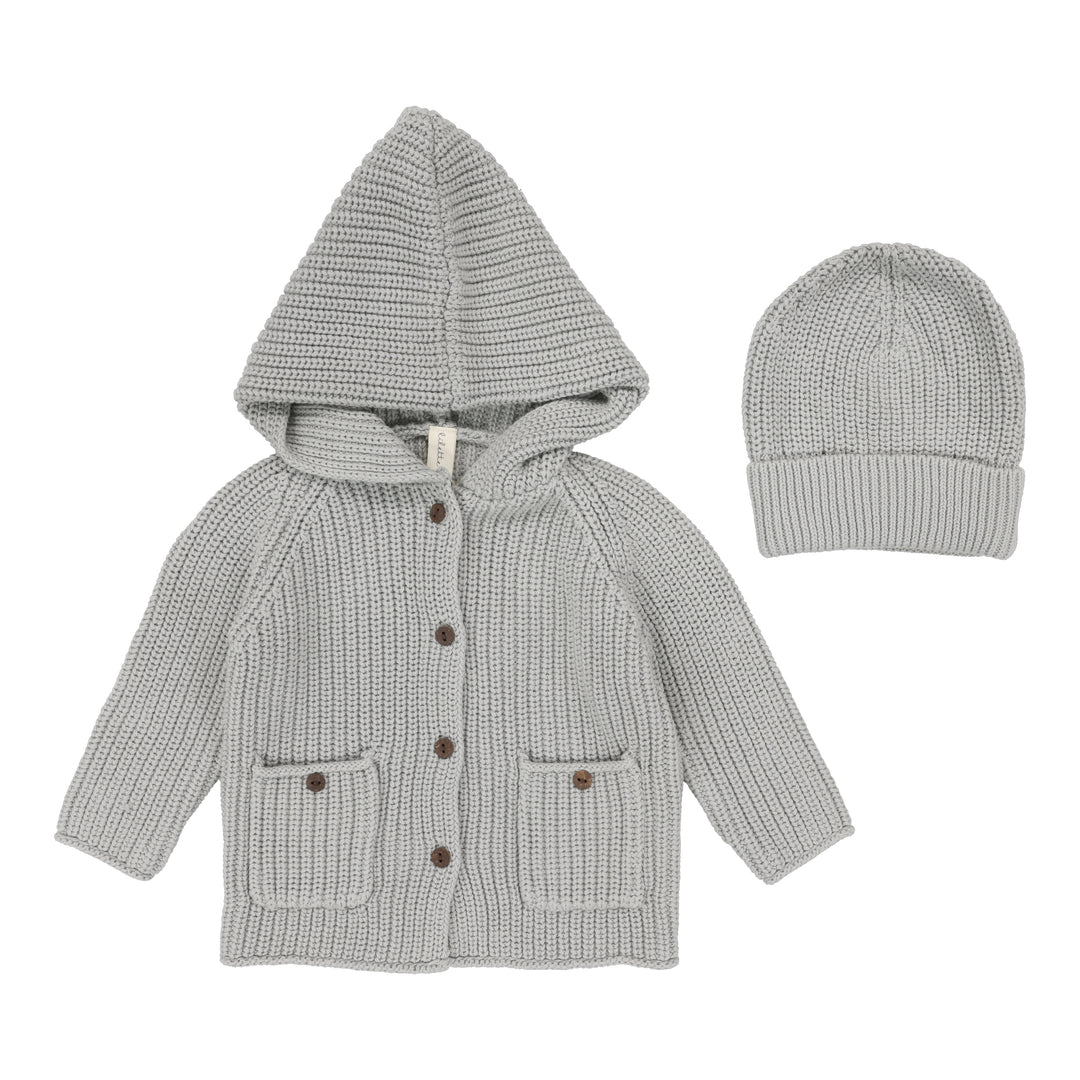 Lilette Chunky Knit Jacket and Beanie - Dusty Blue Lilette Chunky Knit Jacket and Beanie - Dusty Blue