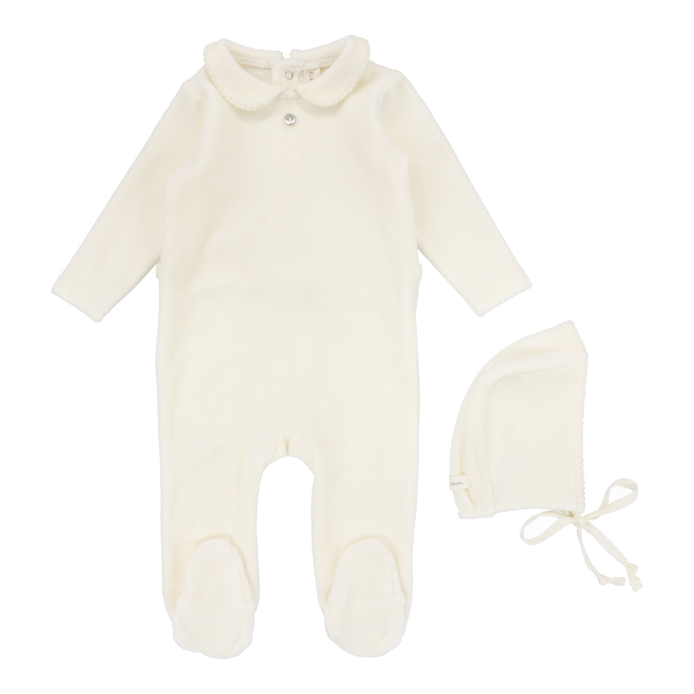 Lilette Cream Velour Collar Footie with Bonnet