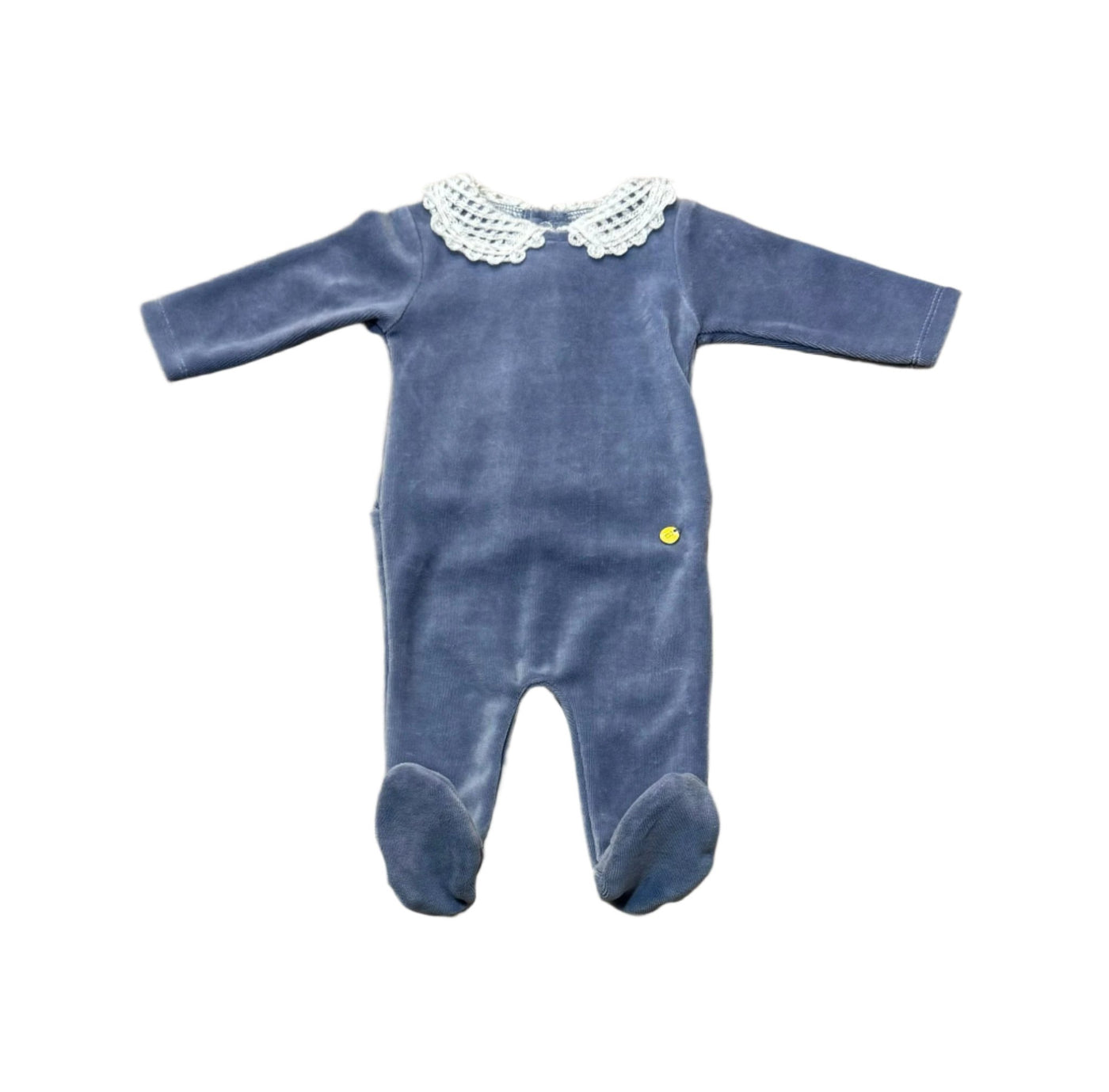 Baby B Velour with Crochet Collar Dusty Blue Footie