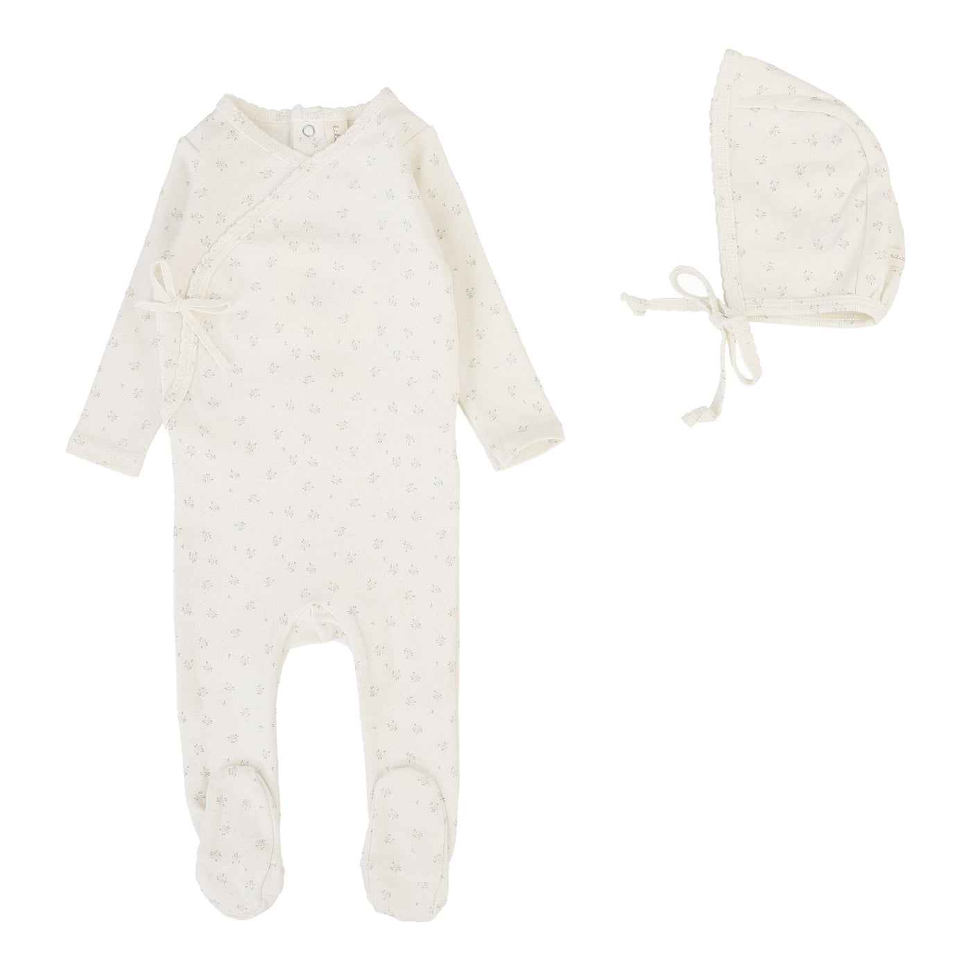 Lilette Bud Cream/Pink Cotton Footie with Bonnet