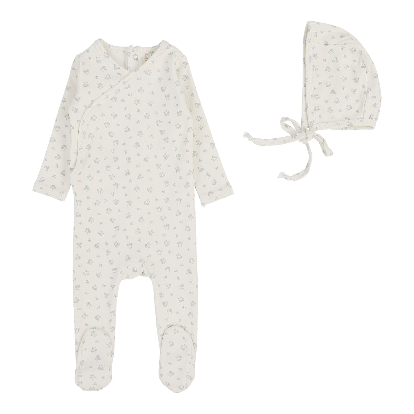 Lilette Bud Cream/Blue Cotton Footie with Bonnet