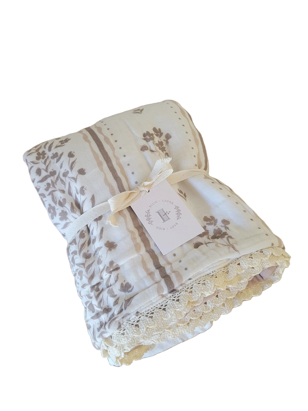 Ellie and Layne Lettie Floral 6 Layer Gauze Lace Edged Blanket