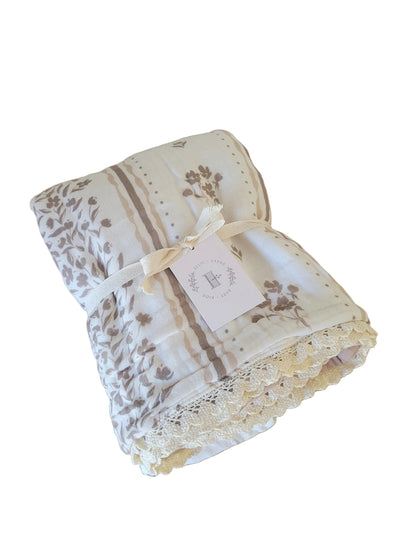 Ellie and Layne Lettie Floral 6 Layer Gauze Lace Edged Blanket