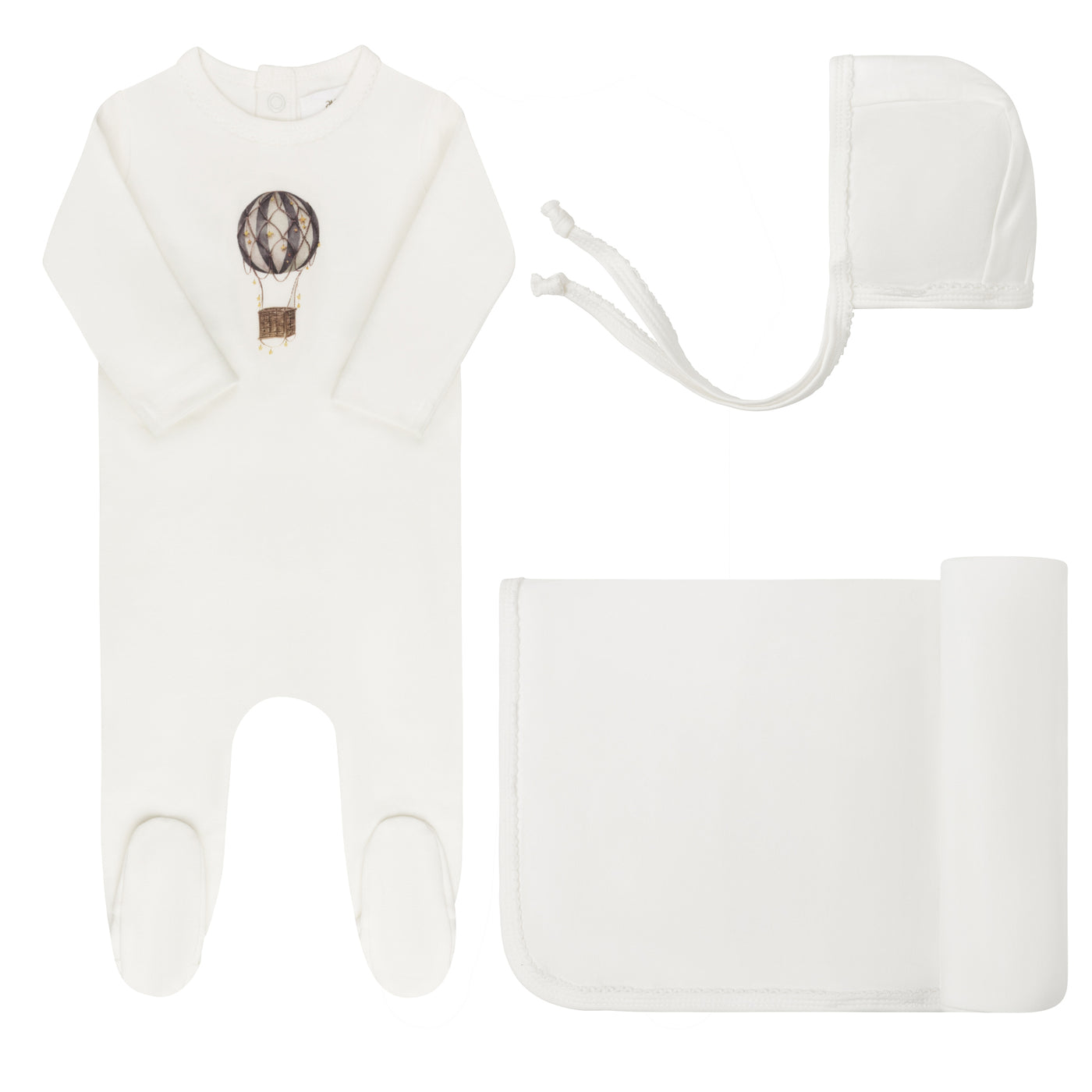Aurora Hot Air Balloon Collection Ivory/Blue French Terry Cotton Three Piece Set
