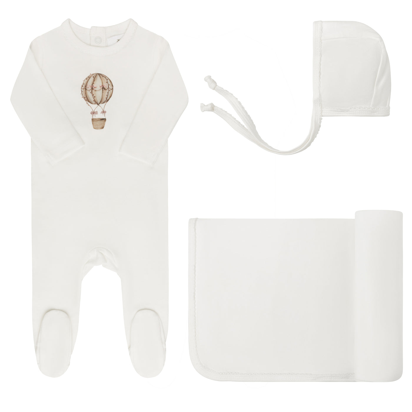 Aurora Hot Air Balloon Collection Ivory/Pink French Terry Cotton Three Piece Set