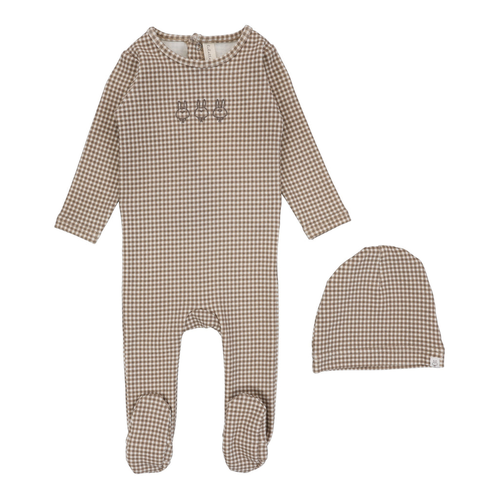 Lilette Gingham Bunny Footie - Oatmeal Lilette Gingham Bunny Footie - Oatmeal