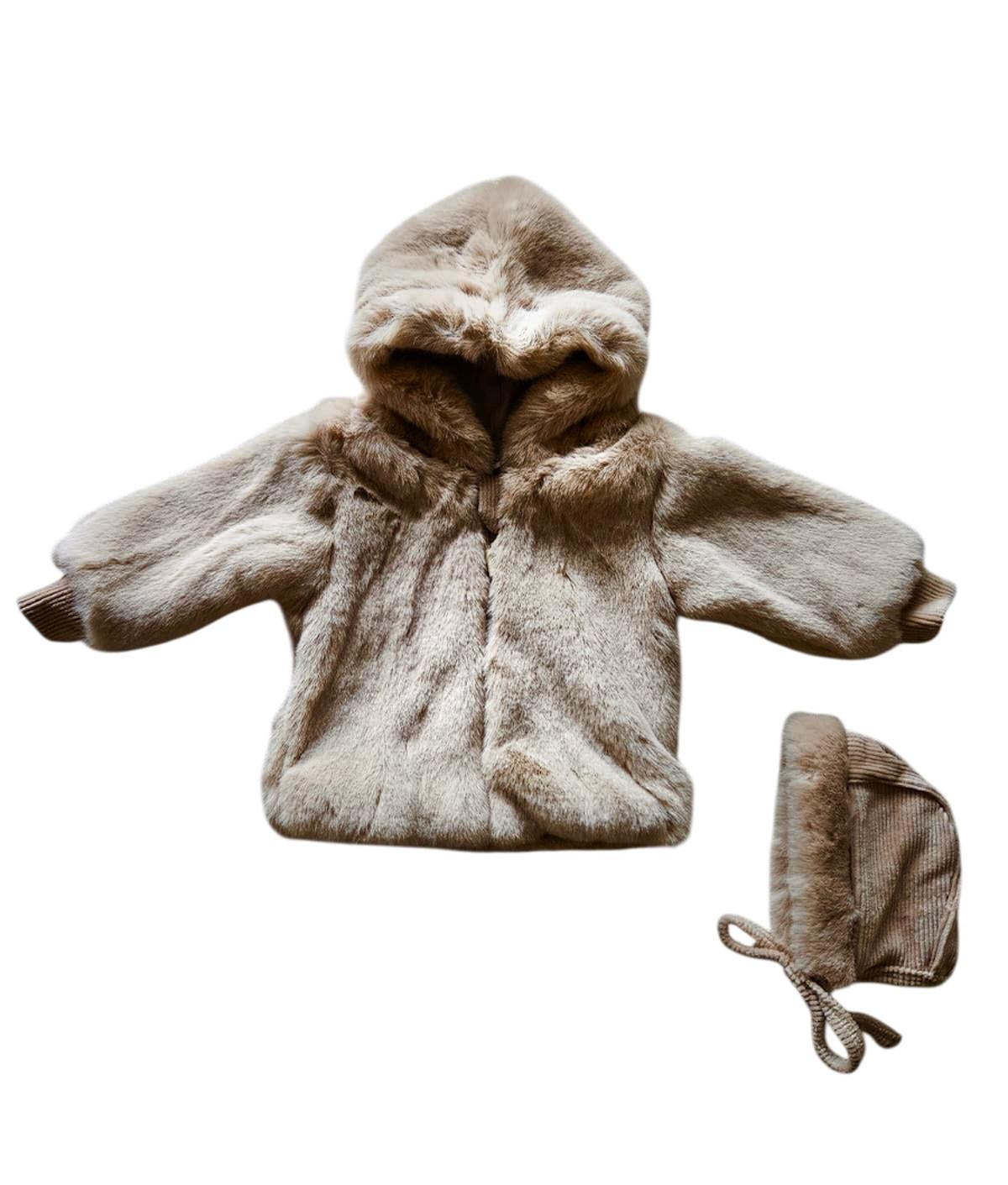 My Little Lux Oat Furry Jacket with Bonnet