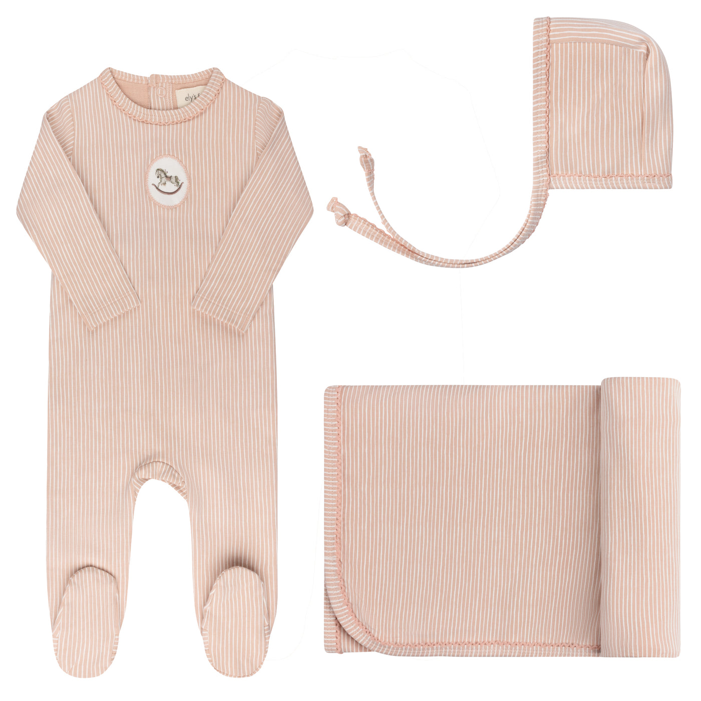 Aurora Rocking Horse Pink Cotton Three Piece Set