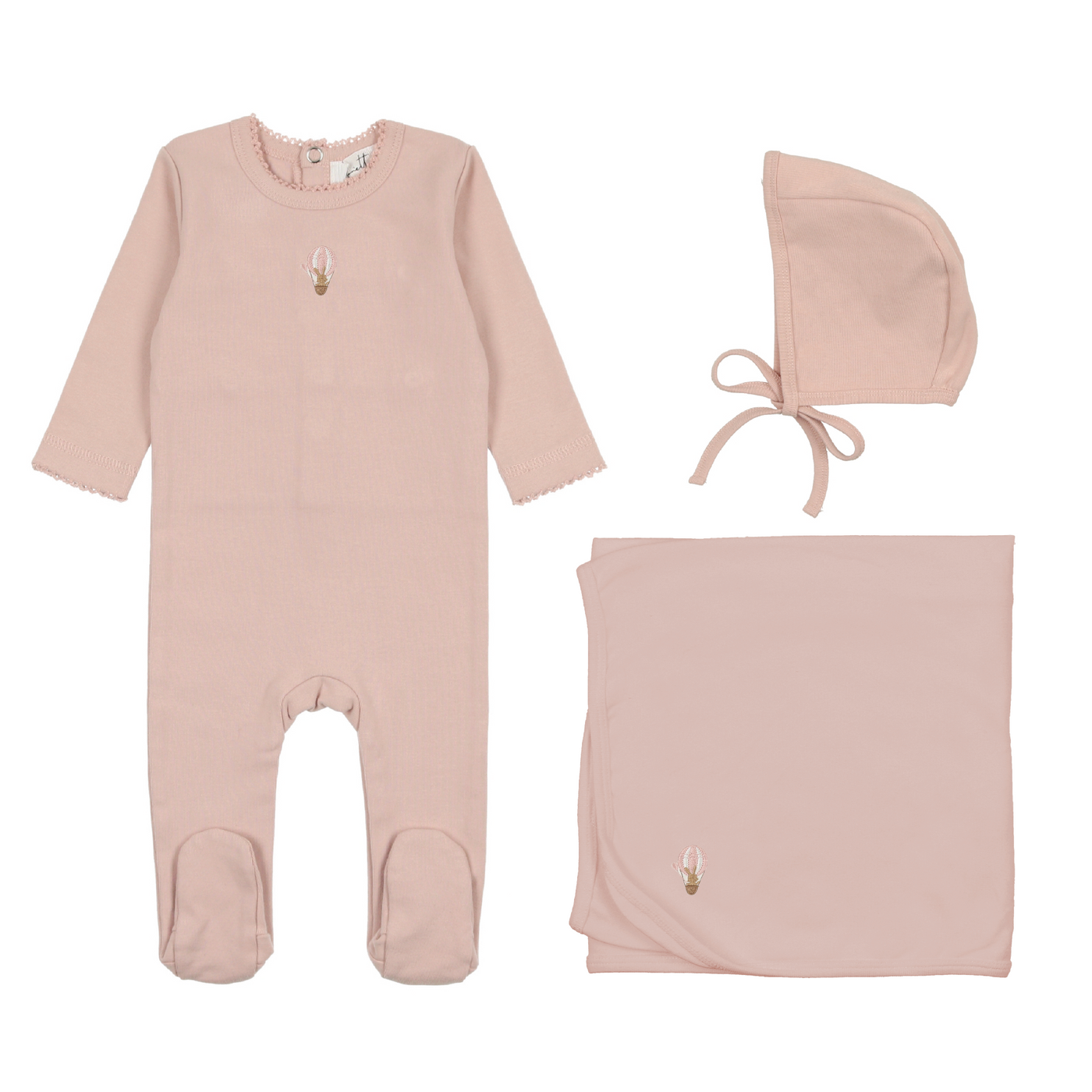 Bonette by Bopop Embroidered Hot Air Balloon Collection Pink Three Piece Set