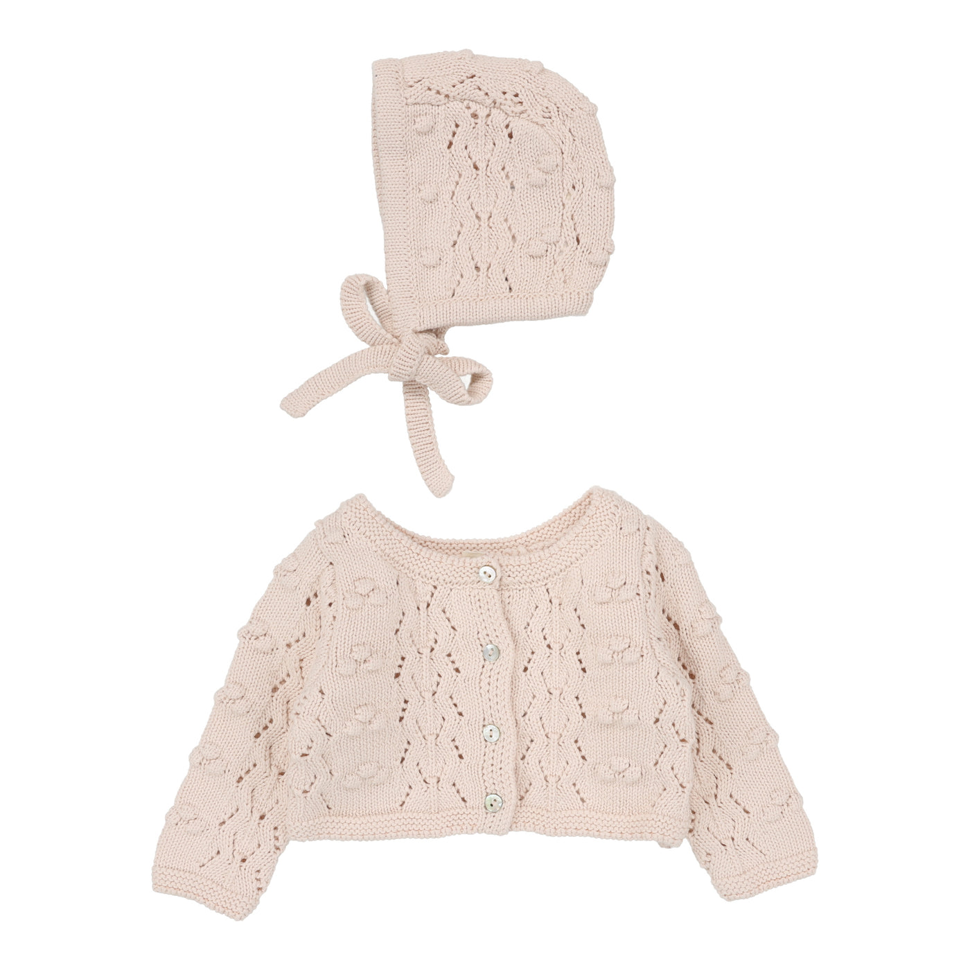 Lilette Popcorn Weave Petal Knit Cardigan with Bonnet