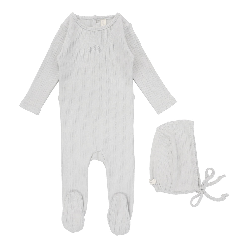 Lilette Striped  Pointelle Footie & Beanie Set - Peachy Pink