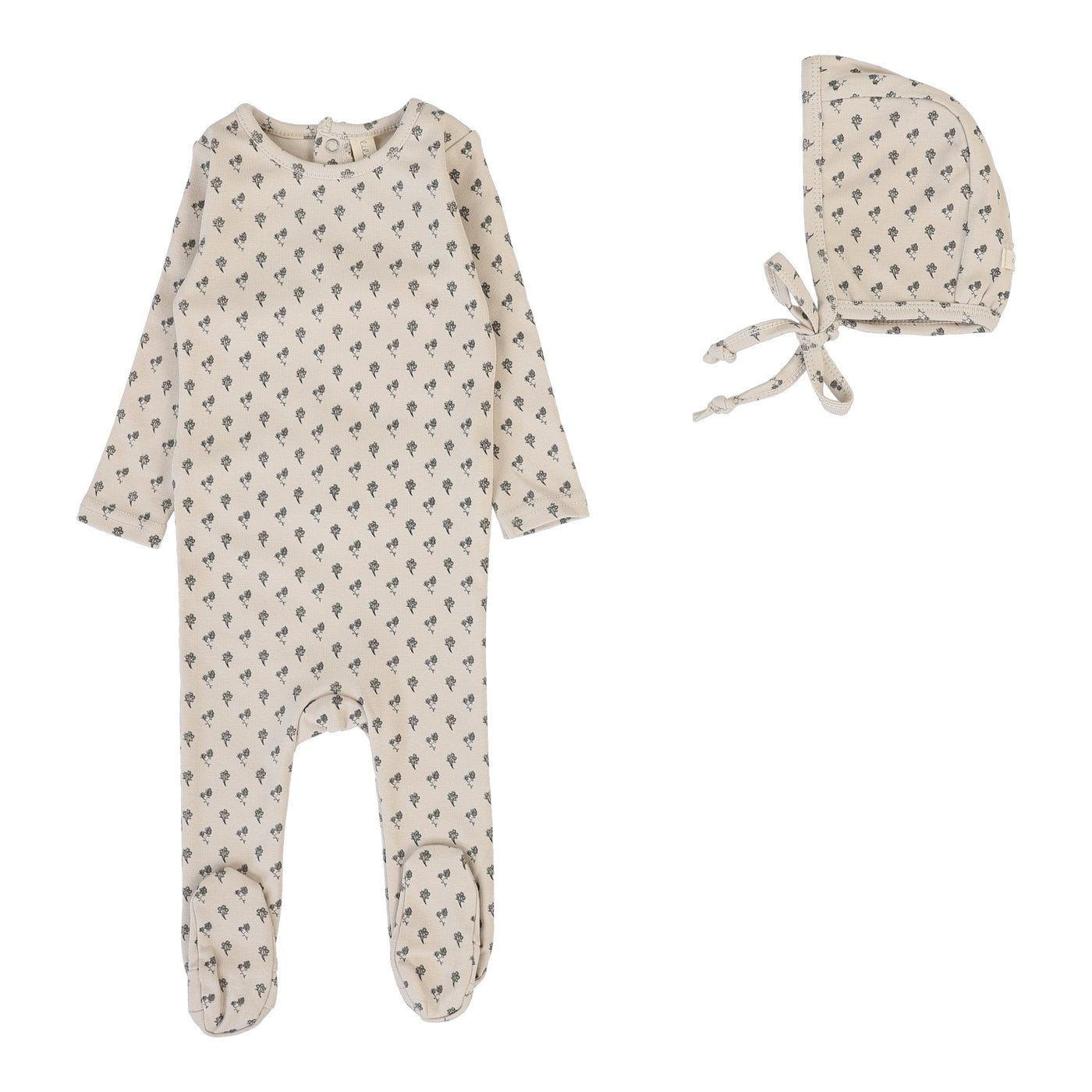 Lilette Ballard Print Oat Cotton Footie with Bonnet