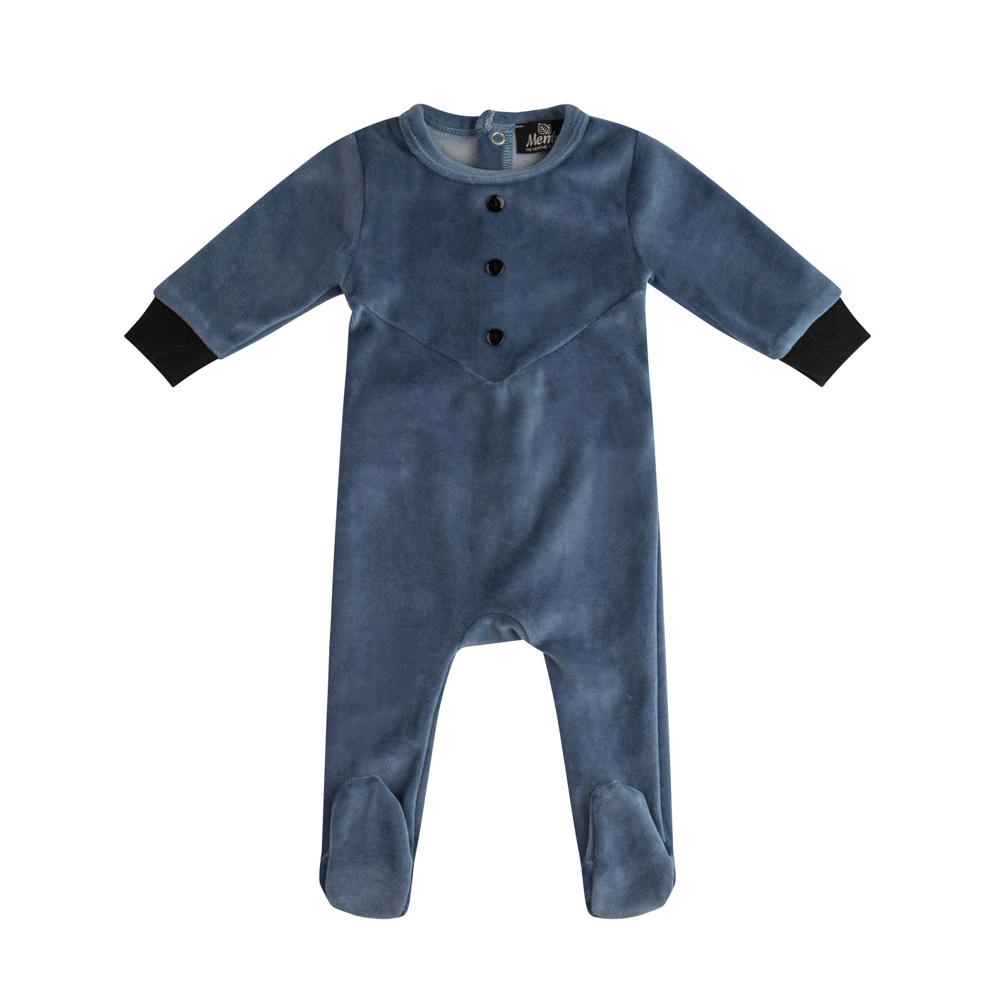 Menthe Buttoned Up Dusty Blue Velour Footie