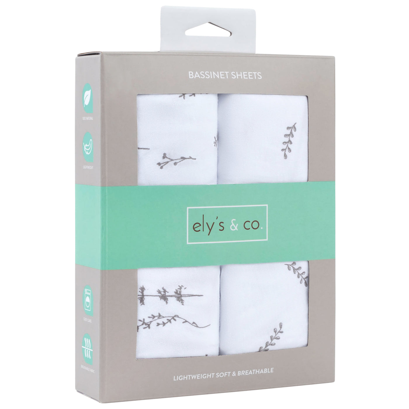 Ely's & Co. Two Pack Bassinet Sheets - Forest Leaf Collection Gray