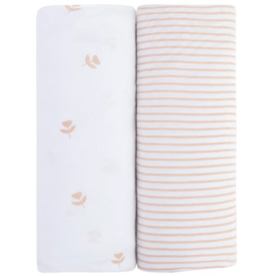 Ely's & Co. Two Pack Bassinet Sheets - Tulip/Stripe Collection Pink