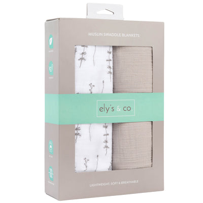 Ely's & Co. Muslin Swaddle Two Pack - Pebble Gray Leaves Collection