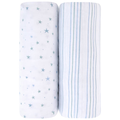 Ely's & Co. Two Pack Bassinet Sheets - Stars/Stripes Collection Blue