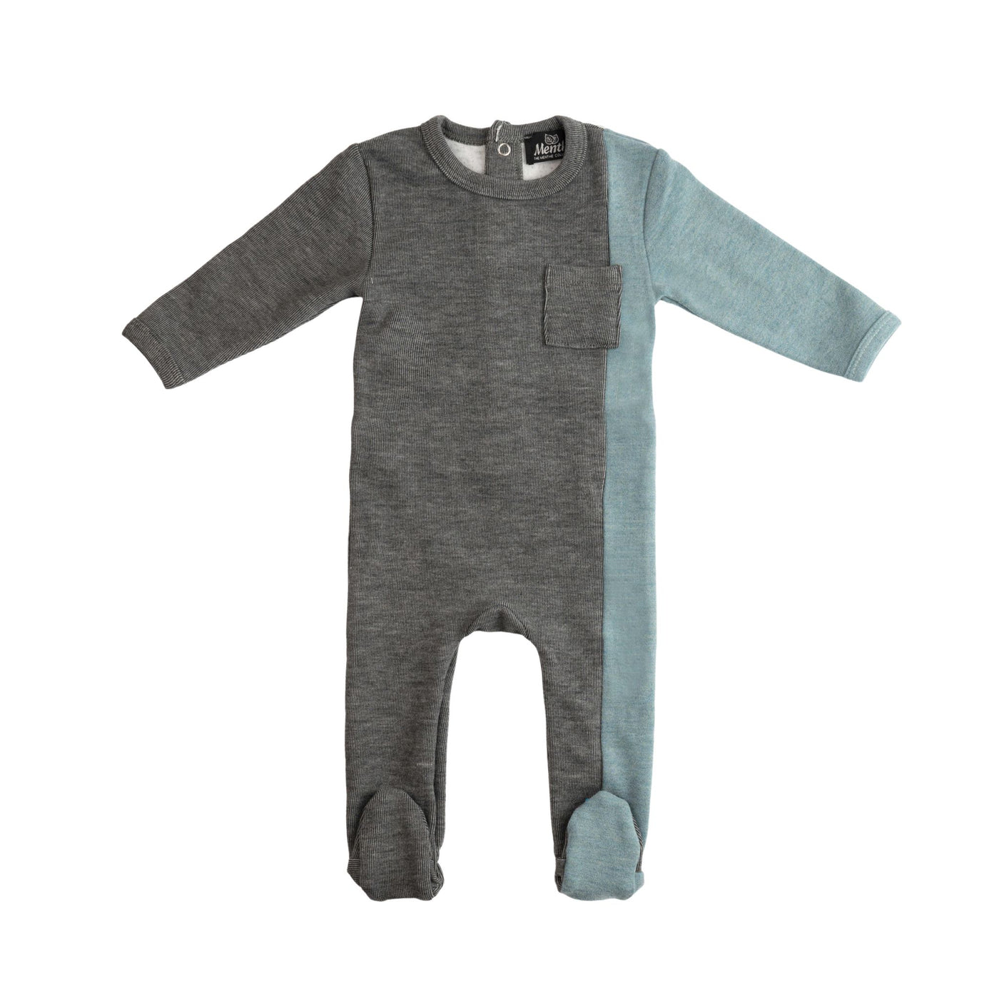 Menthe Vertical Colorblock Heather Gray/Heather Teal Cotton Footie