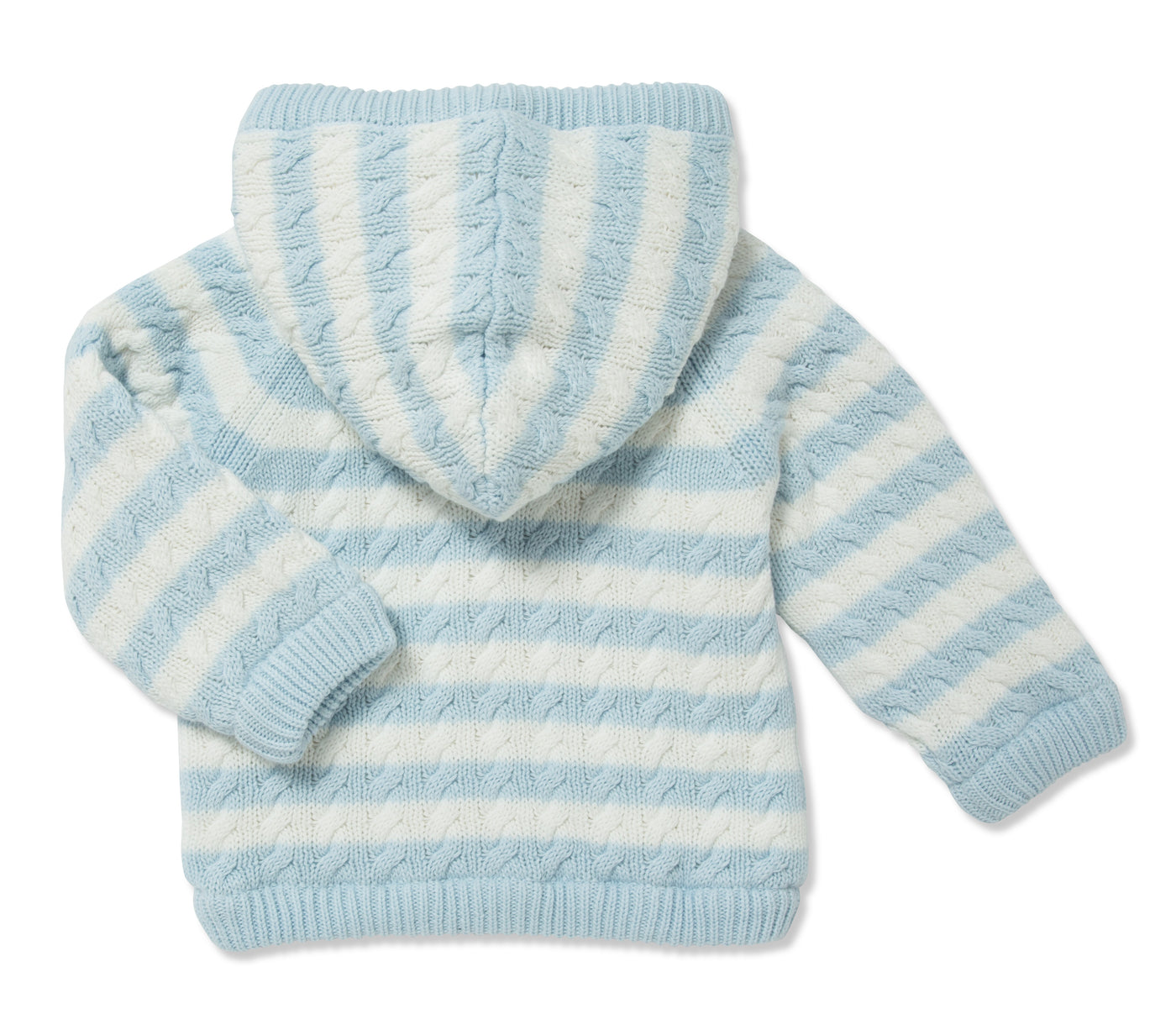 Angel Dear Cable Knit Blue/White Stripe Sherpa Lined Hooded Jacket
