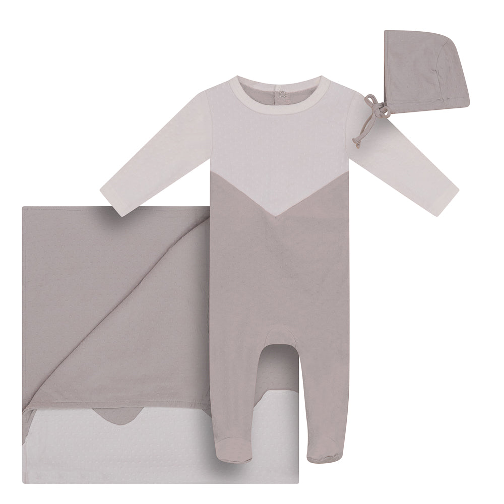 Menthe Two Tone Textured Cotton Taupe/White Three Piece Set