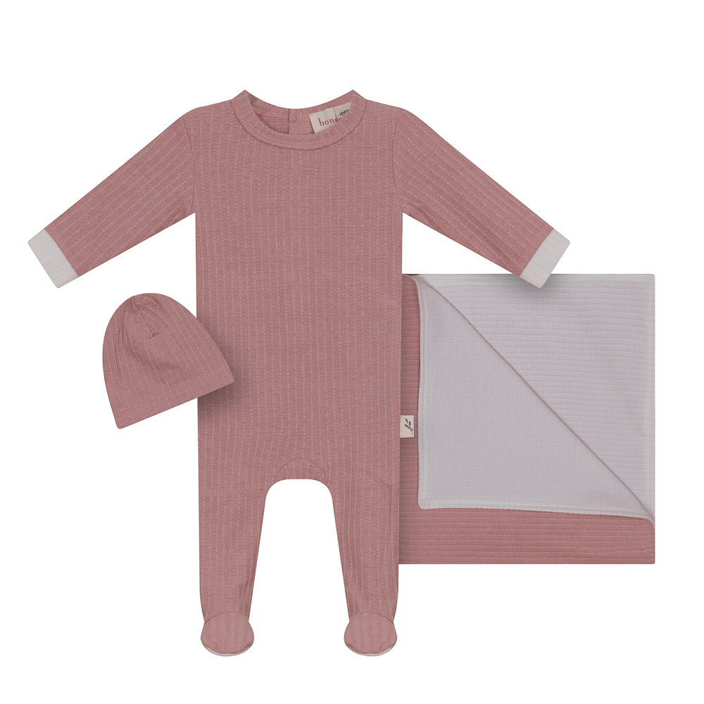 Bondoux Bebe Super Soft Pink/White Knit Three Piece Set
