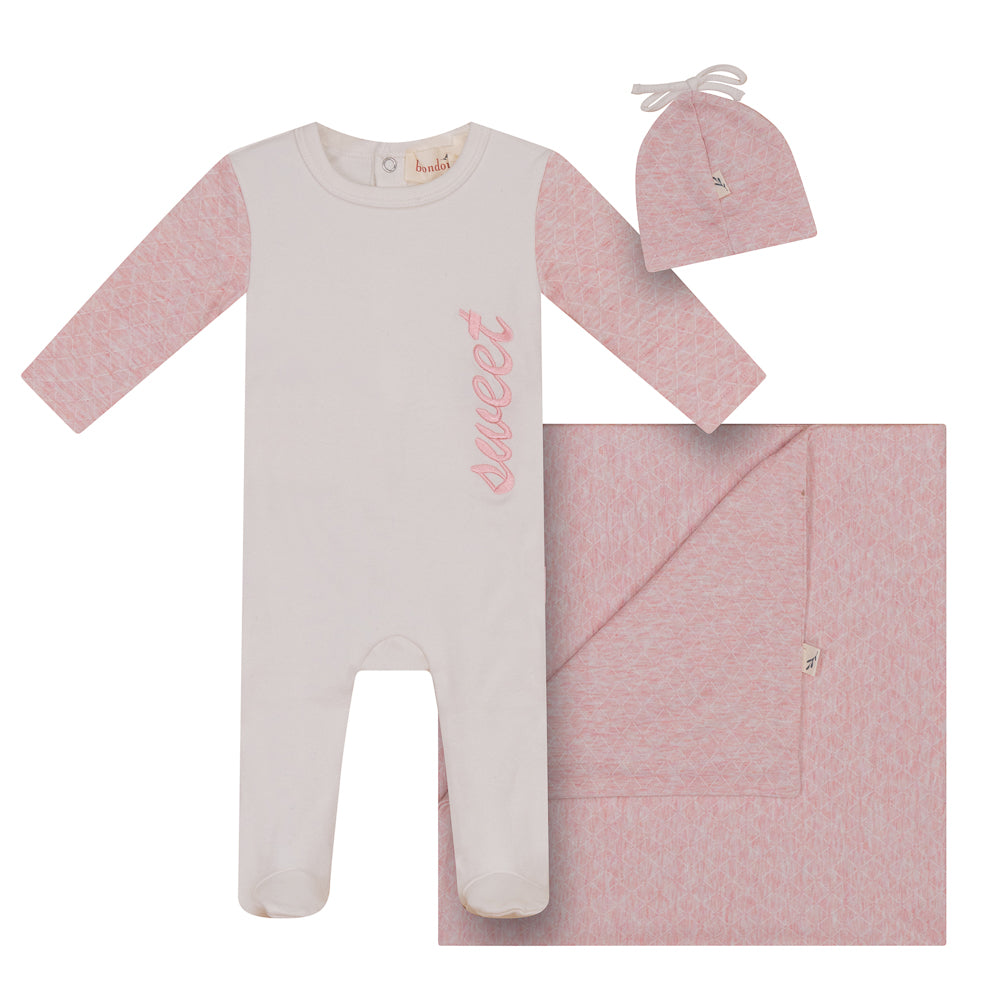 Bondoux Bebe “Sweet” Embroidery White/Pink Three Piece Set