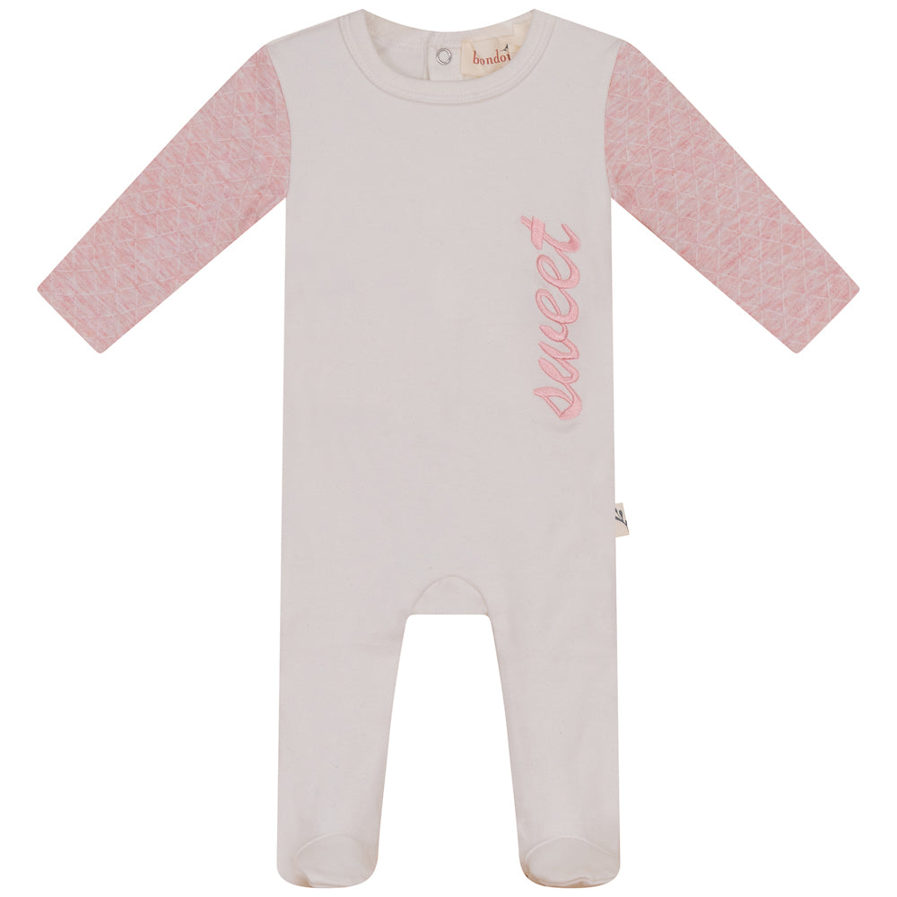 Bondoux Bebe “Sweet” Embroidery White/Pink Footie with Beanie