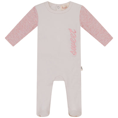 Bondoux Bebe “Sweet” Embroidery White/Pink Footie with Beanie