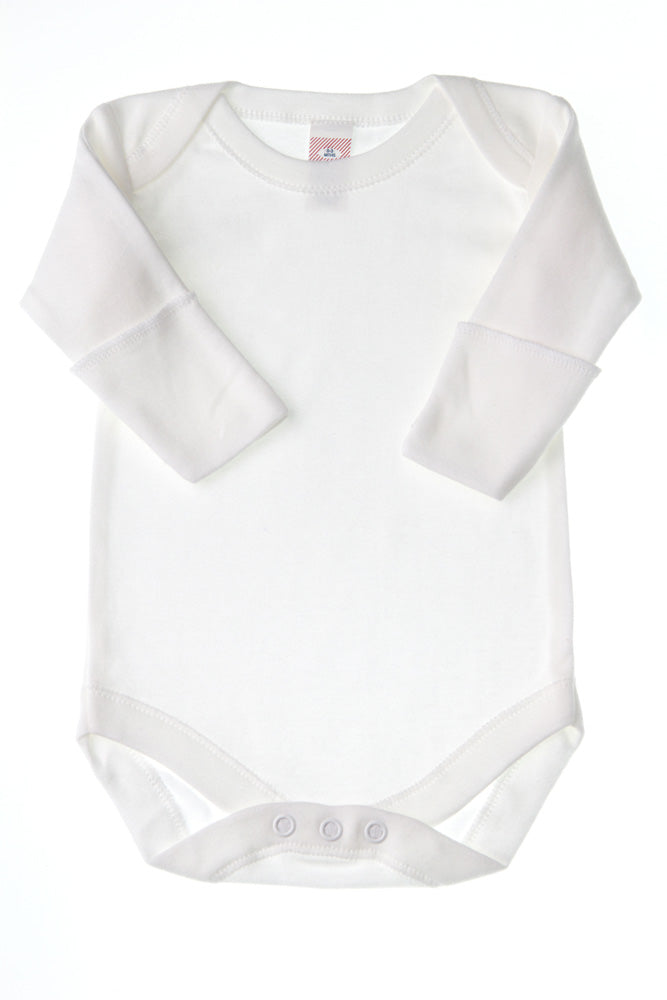 Baby Jay Single Long Sleeve With Mitts Snap Crotch White Undershirts