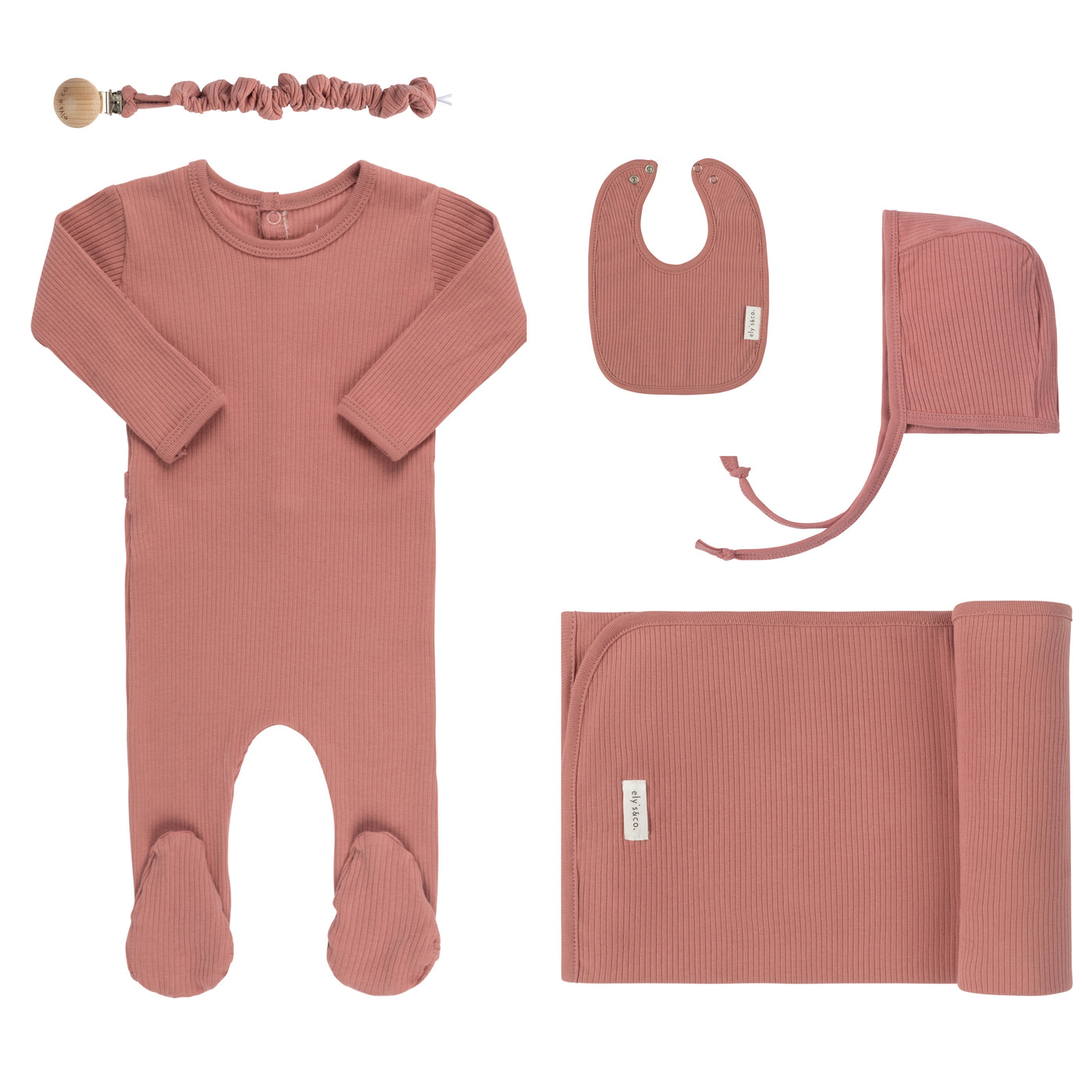 Ely's & Co. Ribbed Solid Collection Dusty Pink Five Piece Set