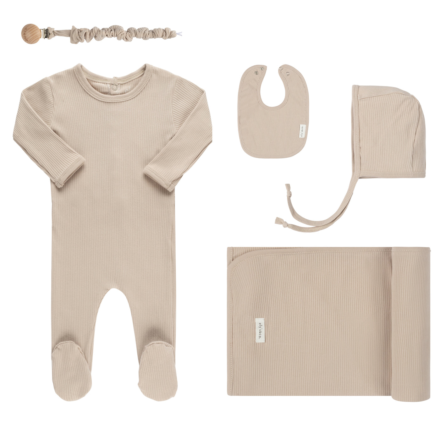 Ely's & Co. Ribbed Solid Collection Tan Five Piece Set