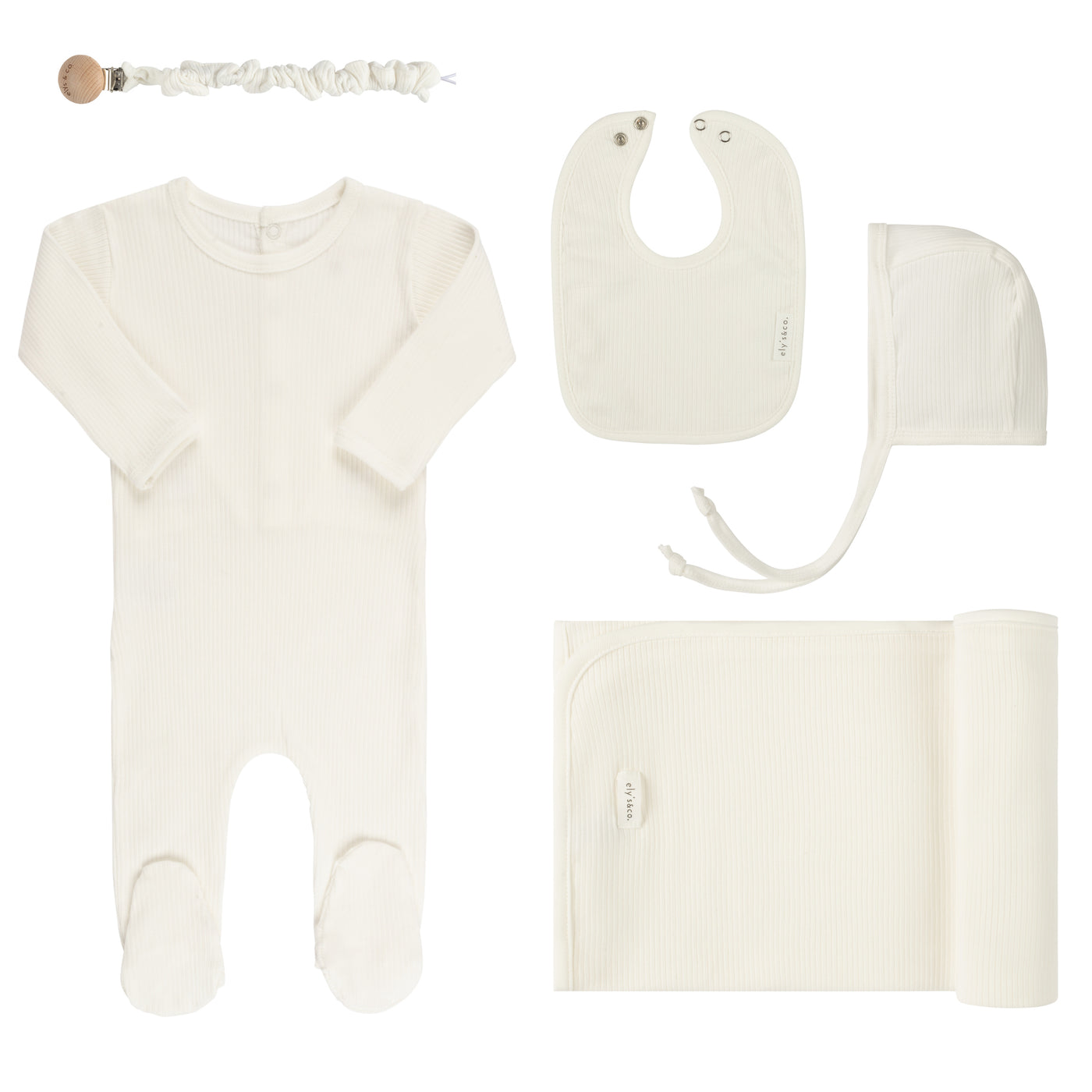 Ely's & Co. Ribbed Solid Collection Ivory Five Piece Set