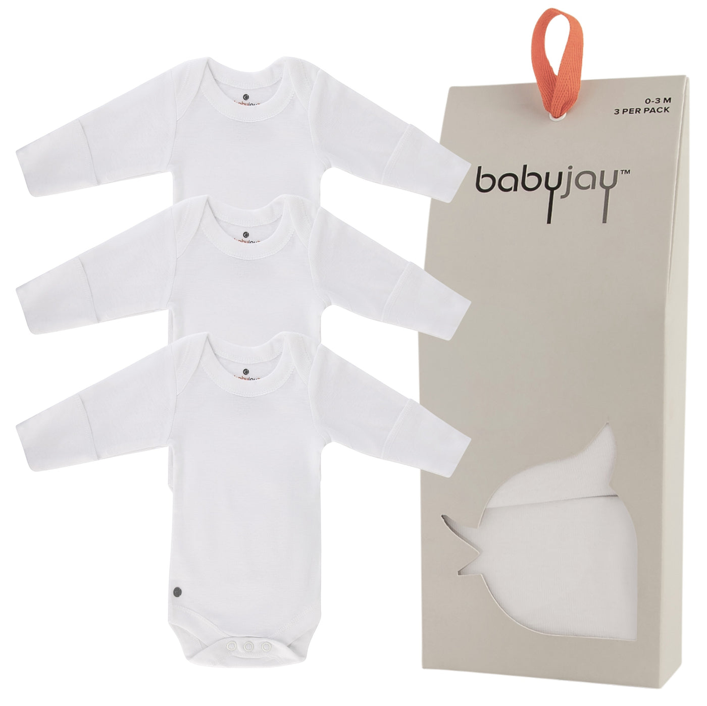 Baby Jay Three-Pack Ribbed Cotton Long Sleeve With Mitts Snap Crotch White Undershirts